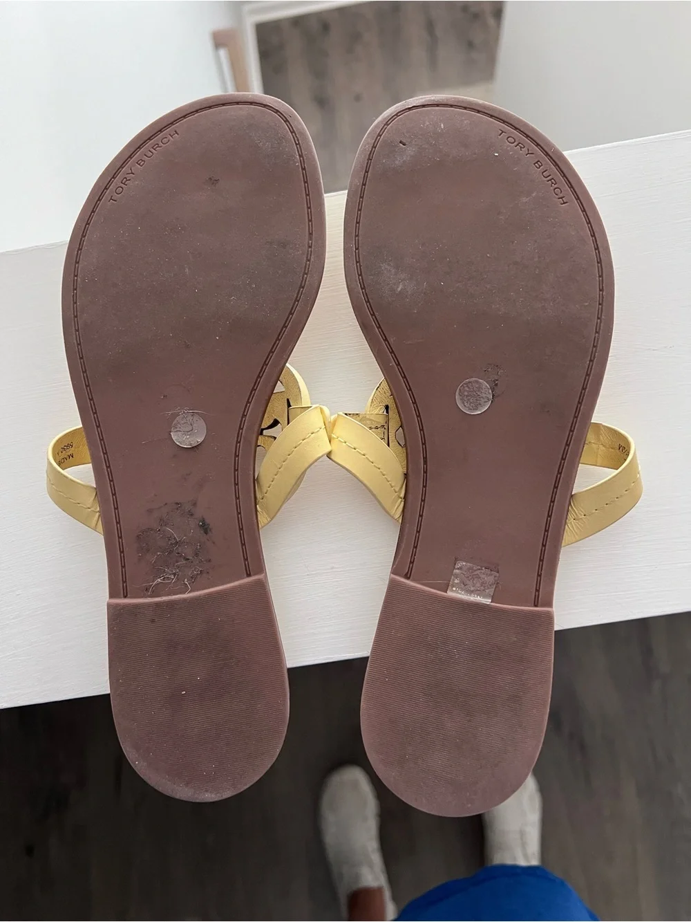 Tory Burch Pale Yellow Leather Logo Thong Sandals